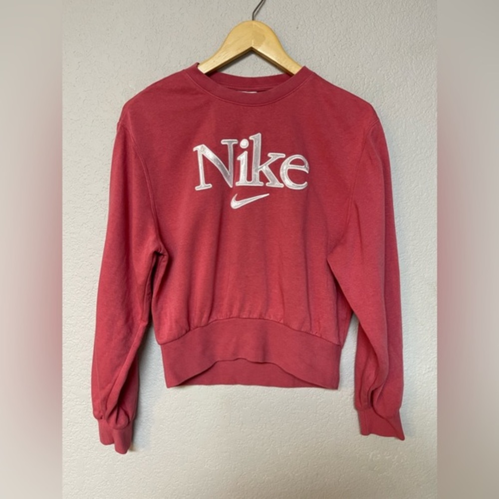 Nike Center‎ Check Women’s Spell Out Maroon Salmon Sweater Size S - Picture 2 of 5